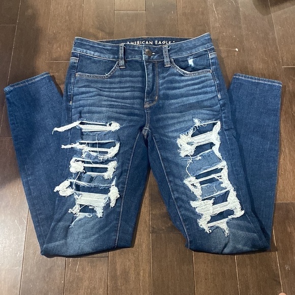 American Eagle High Rise Jegging Distessed Size 4 Medium Wash - Picture 2 of 5